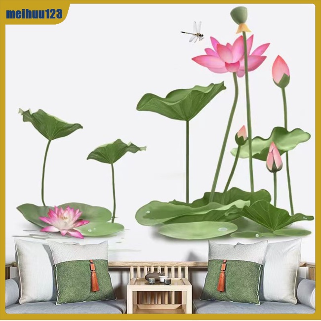 Giấy Dán Tường Tự Dính Họa Tiết Hoa Sen Phong Cách Trung Quốc Trang Trí Phòng Khách / Phòng Ngủ