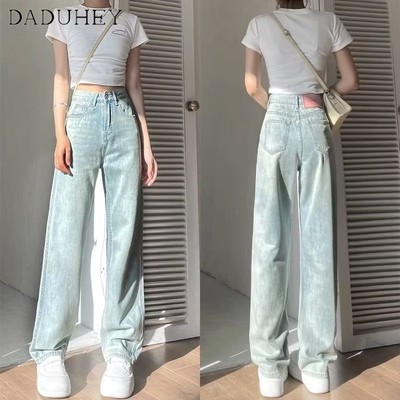 Quần jeans DADUHEY ống rộng cạp cao phong cách đường phố Mỹ cổ điển cao cấp cỡ lớn