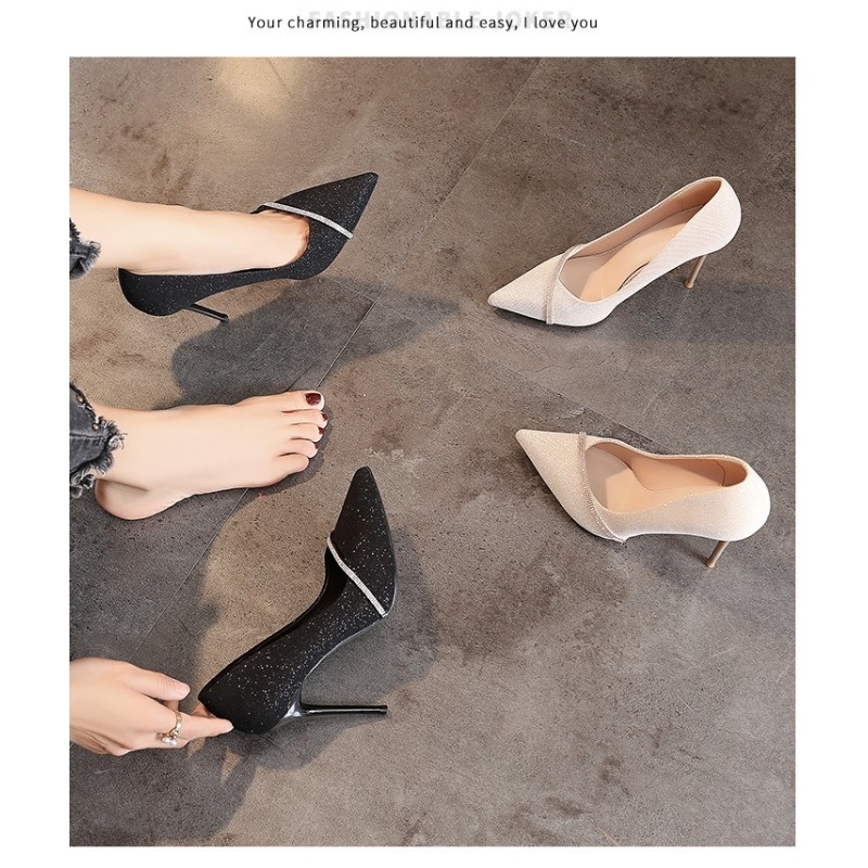 Giày Cao Gót 7cm 9cm Mũi Nhọn Đính Đá Thời Trang Cho Nữ