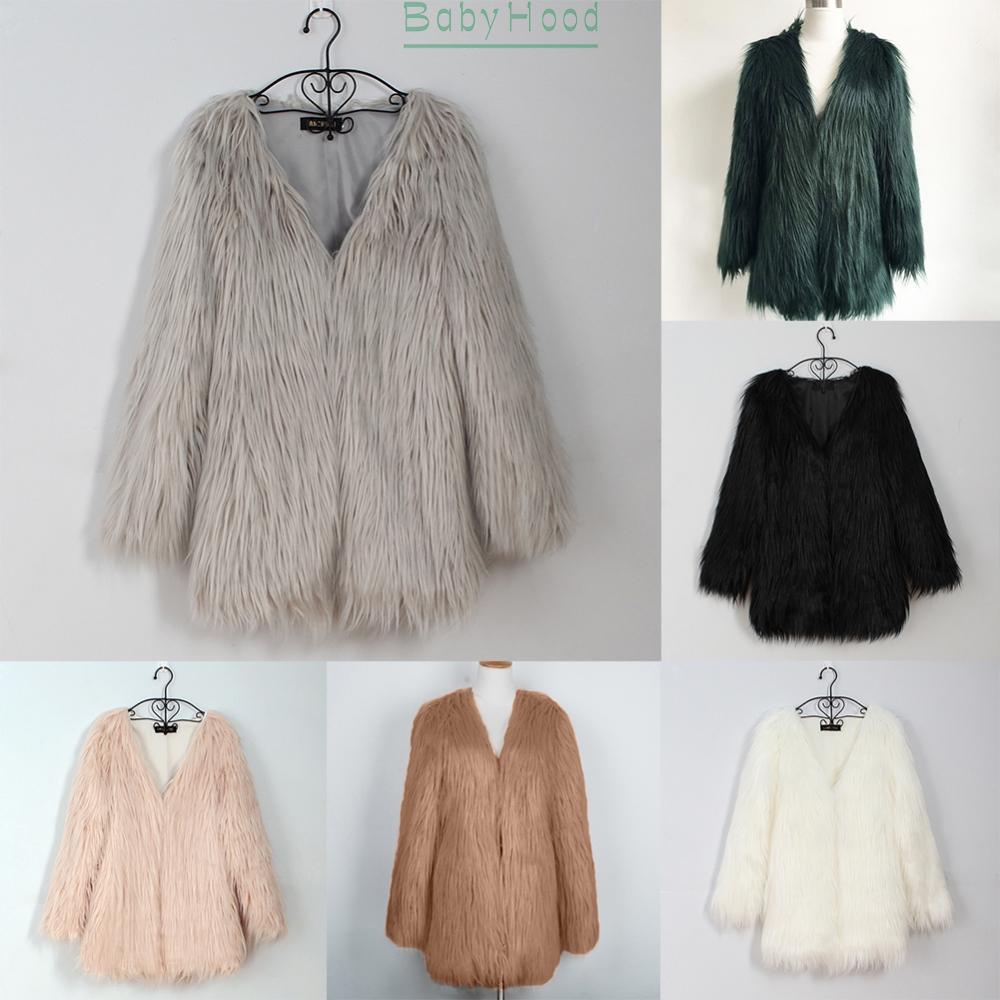 Women Faux Fur V-Neck Shaggy Jacket Winter Cropped Coat Warm Outwear Cardigan#BBHOOD