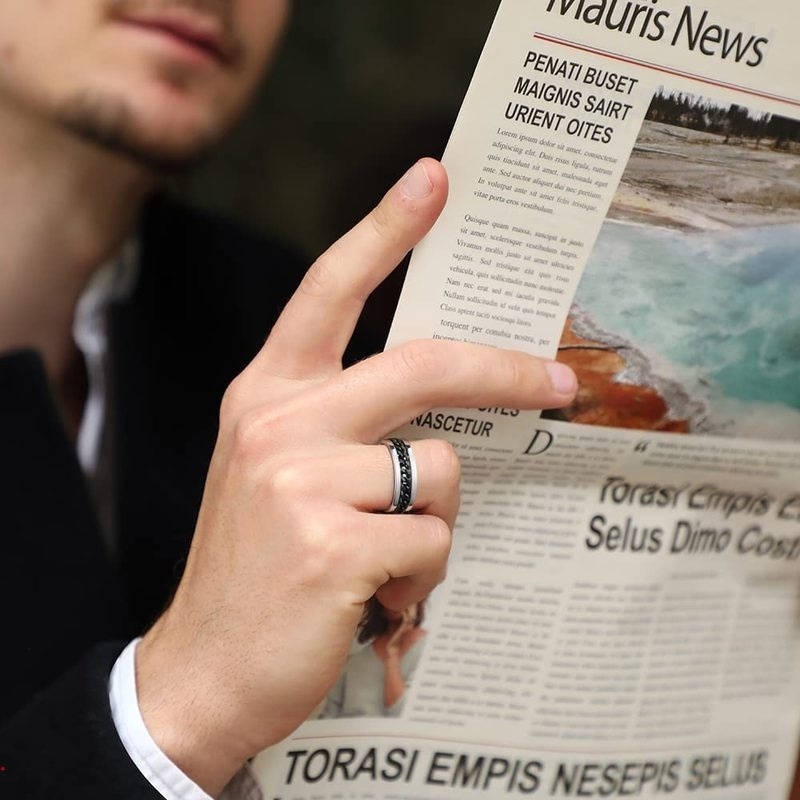 Nhẫn Inox Mạ Titan Phối Dây Xích Xoay Được Cá Tính Cho Nam