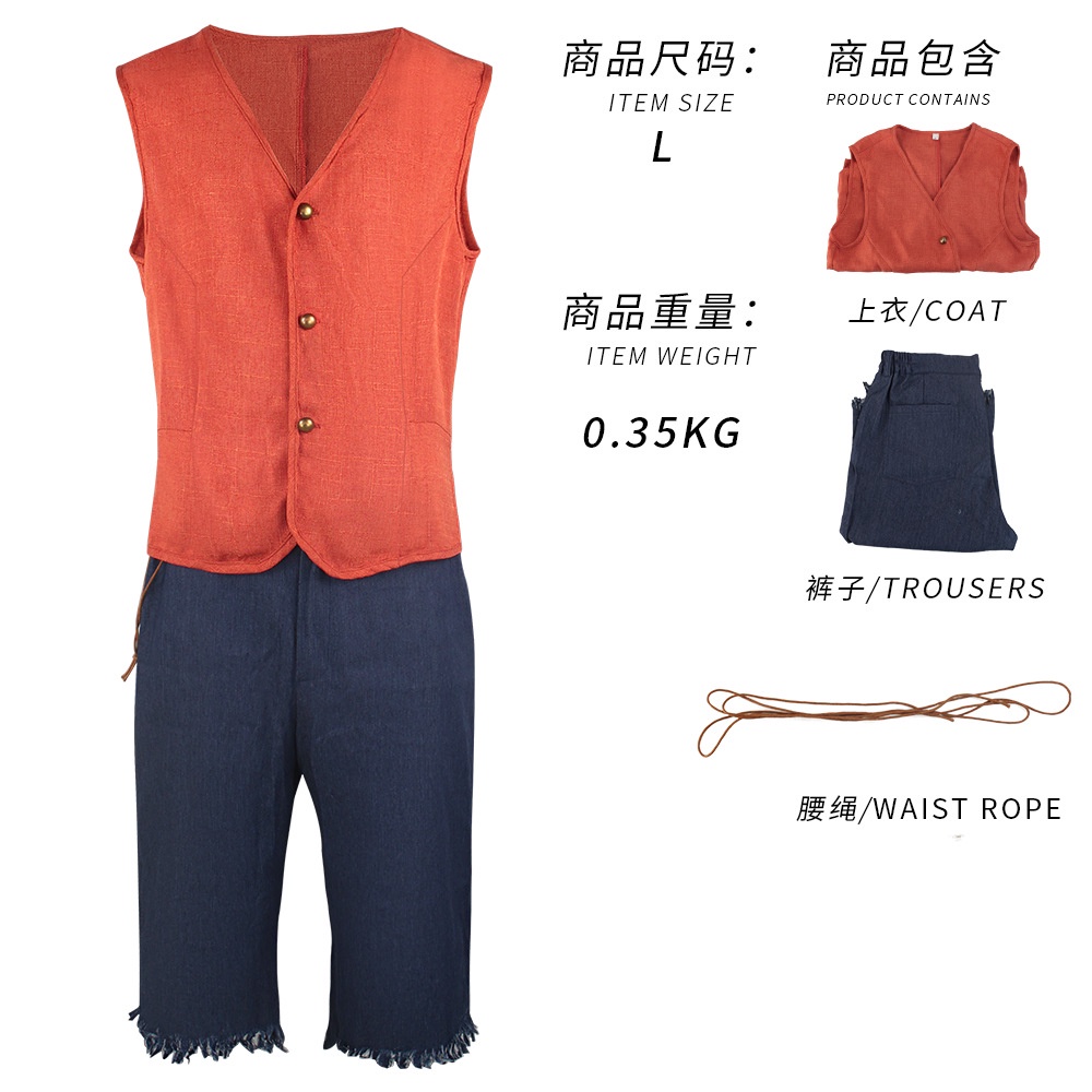 Bộ Trang Phục Hóa Trang Nhân Vật luffy Trong Phim one piece Nhật Bản + Mũ Rơm Phong Cách halloween Cho Nam