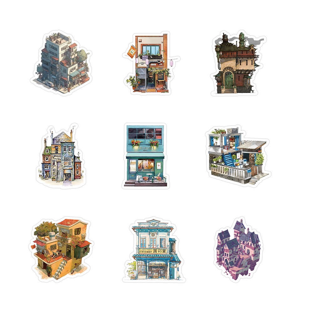 Bộ 60 Miếng Dán Trang Trí Mũ Bảo Hiểm / Bút Chì Họa Tiết Hoạt Hình graffiti Nhật Bản Dễ Thương