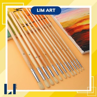 Cọ lông lợn cán gỗ vẽ cây lá chuyên dụng màu nước, acrylic, sơn dầu