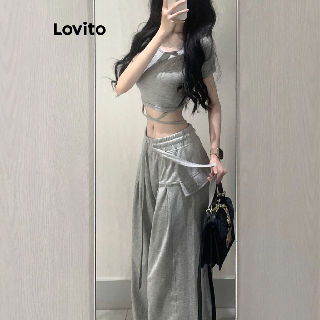 Lovito Quần xếp ly trơn thông thường cho nữ LNA30026