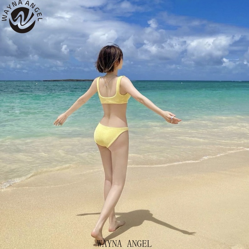 Đồ bơi Bikini không tay hai mảnh Bikni màu vàng Hàn Quốc