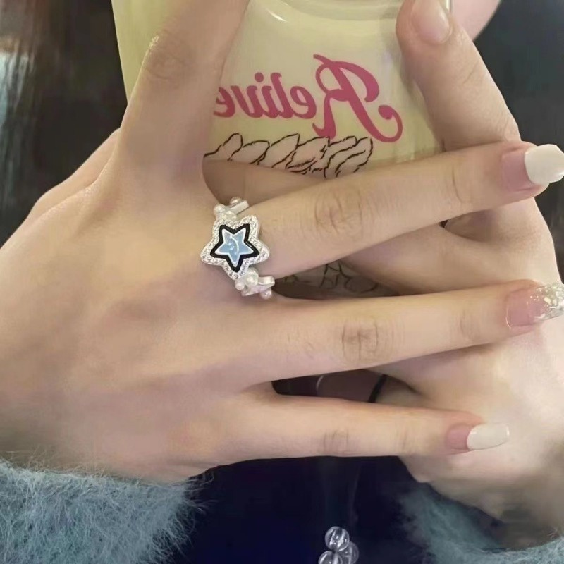 Nhẫn Hở Mạ Vàng 2K Đính Đá zircon Hình Ngôi Sao May Mắn Phong Cách Hàn Quốc