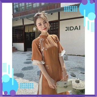Áo dài cách tân 4 tà thêu hoa tay cánh tiên 2 lớp cao cấp