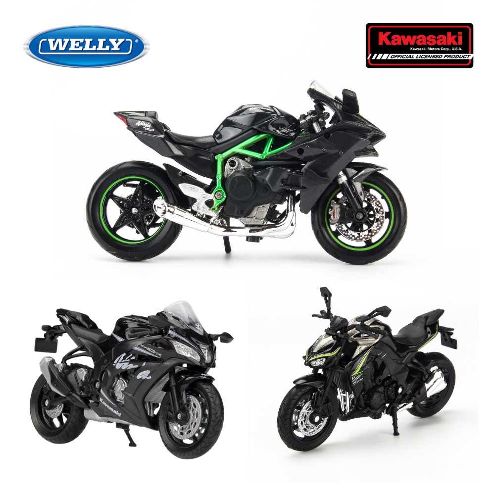 Mô hình xe moto Kawasaki Z1000 R, Ninja H2R, Ninja, ZX-10R, 1:18 tặng ô tô