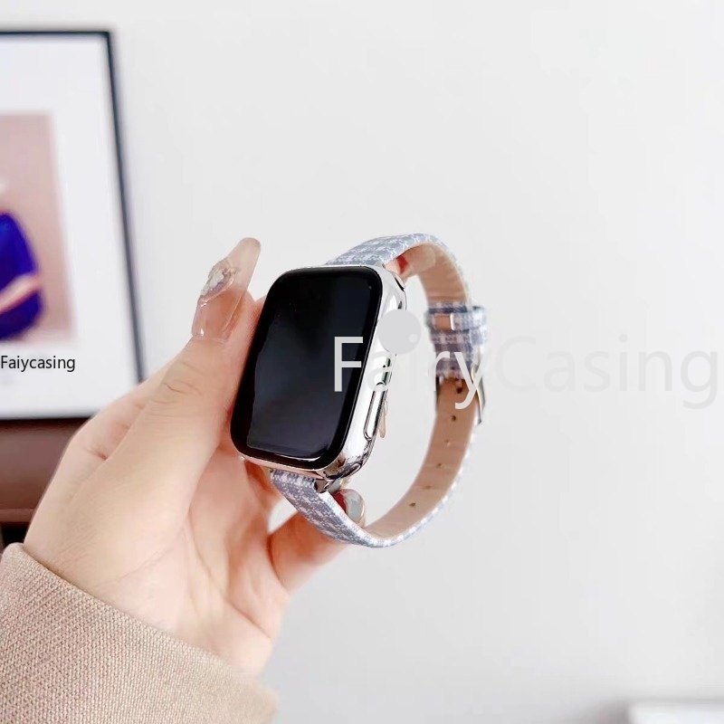 Dây Đeo Đồng Hồ Bằng Da Họa Tiết Caro 49mm series 9 7 8 41mm 45mm 38mm 42mm iwatch se 6 5 4 3 40mm 44mm