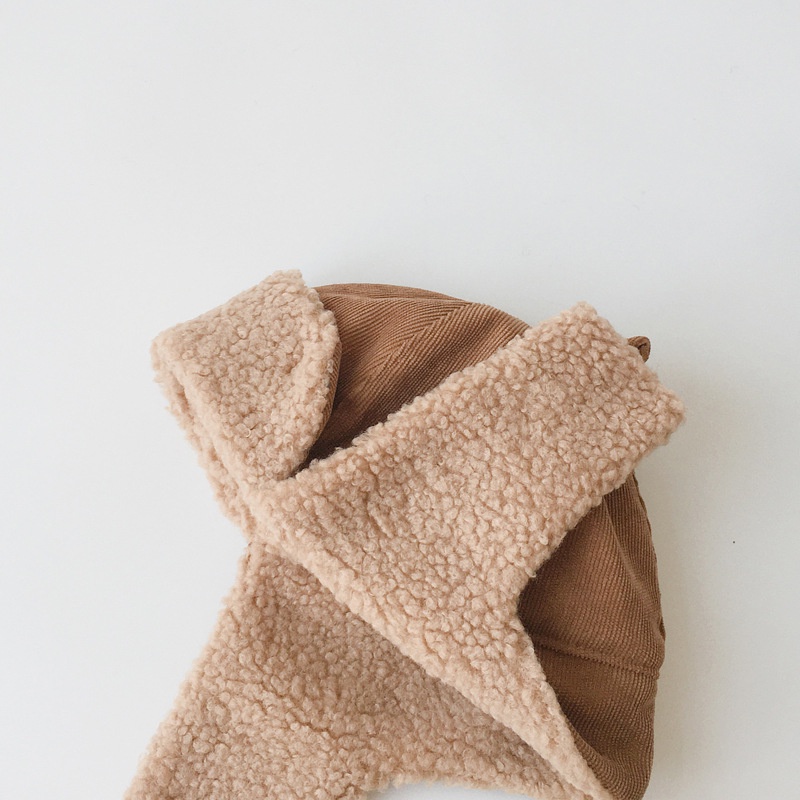 Mũ Phi Công Vải Nhung Lông Xù Màu Trơn Bảo Vệ Tai Chống Gió Mùa Đông Hàn Quốc Cho Trẻ Em