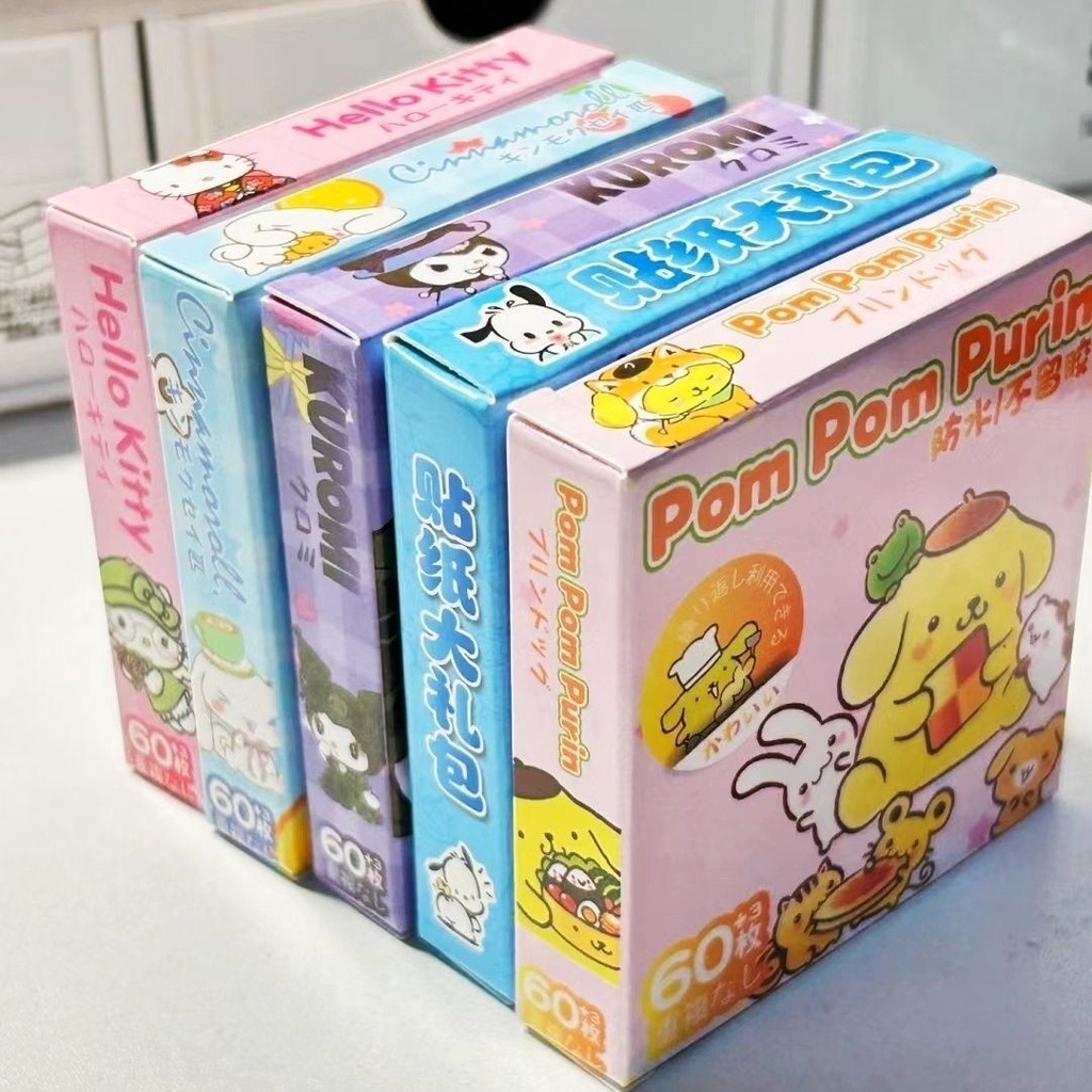 Hộp 60 Miếng Dán Hoạt Hình sanrio kuromi cinnamoroll melody Đáng Yêu