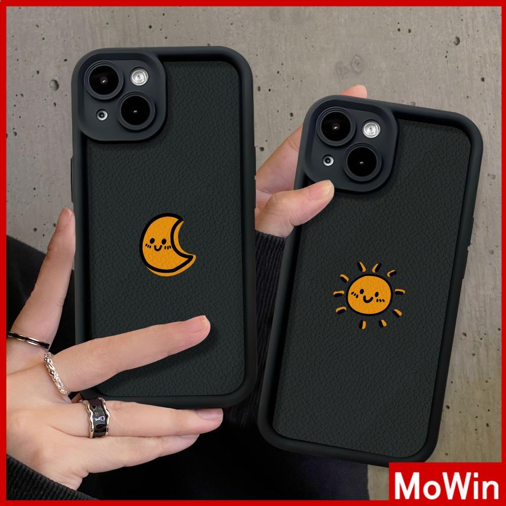 Ốp lưng iPhone 15 Pro Max Ốp Da Họa Tiết Màu Đen Ốp Lưng TPU Chống Sốc Mềm Mặt Trăng Vàng Tương Thích Với iPhone14 Pro Max 13 Pro Max 12 Pro Max 11 XR XS Max 7Plus 8Plus