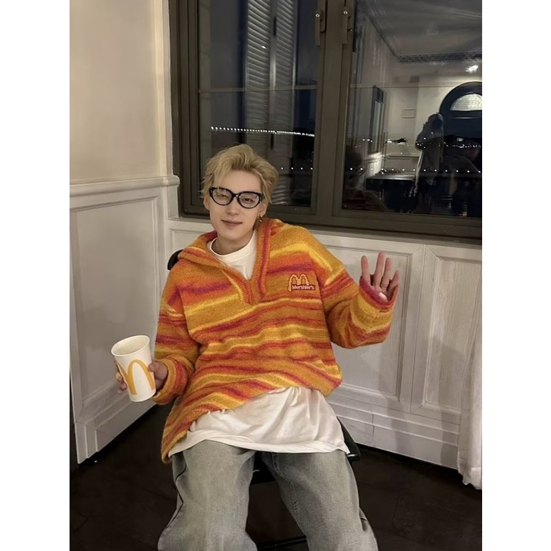 Áo Khoác cardigan Có Mũ Trùm Dáng Rộng Thêu Họa Tiết Xinh Xắn Dành Cho Các Cặp Đôi