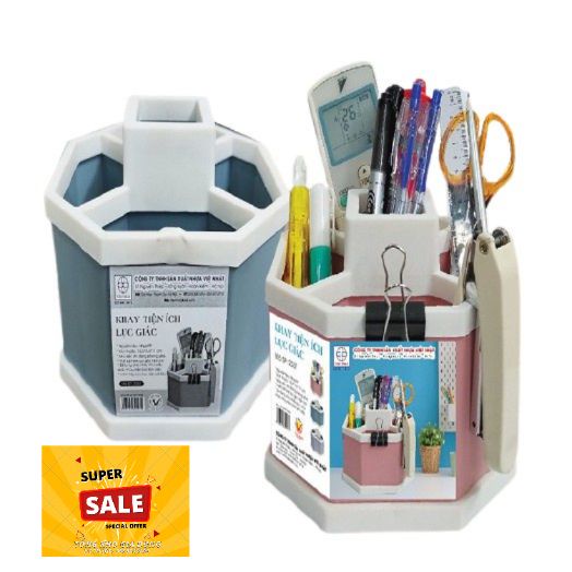 Khay tiện ích lục giác 5 ngăn để bàn nhựa Việt Nhật, khay đựng đồ đa năng màu xinh xắn