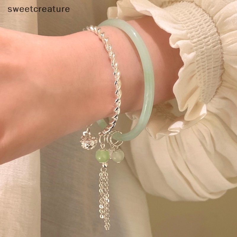 Vòng Đeo Tay Dạng Mở Hai Mặt Màu Xanh Lá Cây Đơn Giản Thời Trang vintage Có Thể Điều Chỉnh Làm Quà Tặng Trang Sức