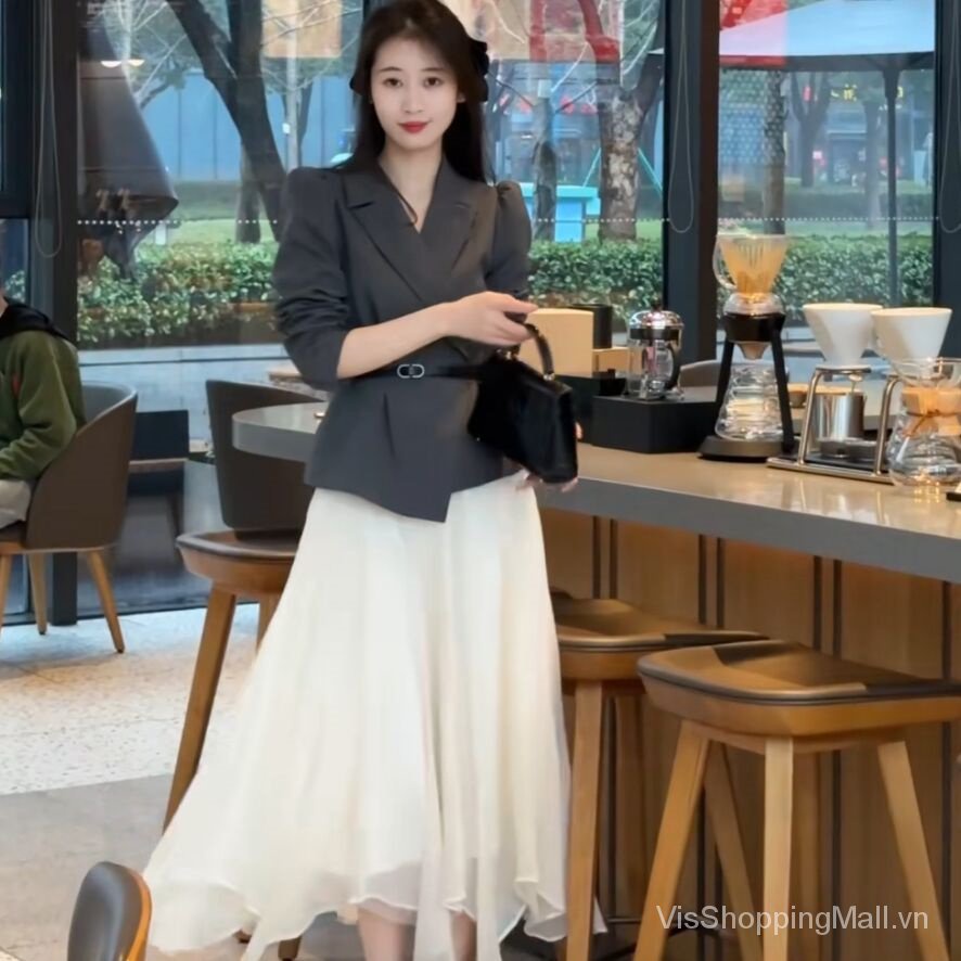 Set Áo Khoác Và Chân Váy Lưới Dáng Dài Thời Trang Cao Cấp Cho Nữ