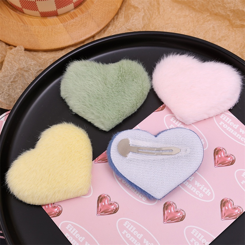 Kẹp Tóc bb Hình Trái Tim / Ngôi Sao Phủ Lông Mềm Mại Phong Cách Hàn Quốc Dễ Thương Cho Nữ
