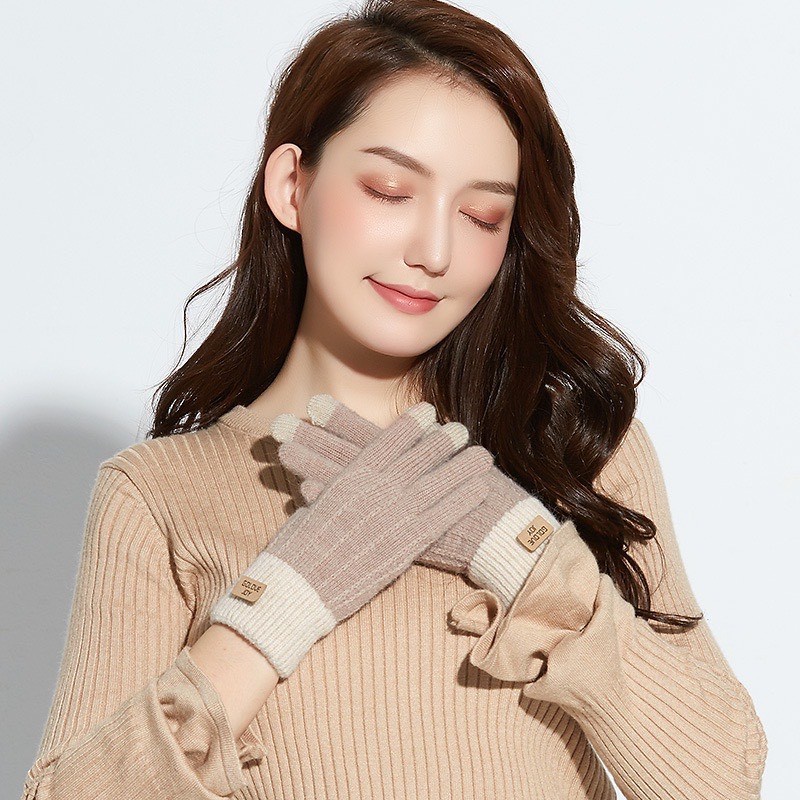 Găng tay len, bao tay len nữ đính charm iLita ngón tay chạm màn hình cảm ứng dày giữ ấm chống nắng Touchscreen Gloves