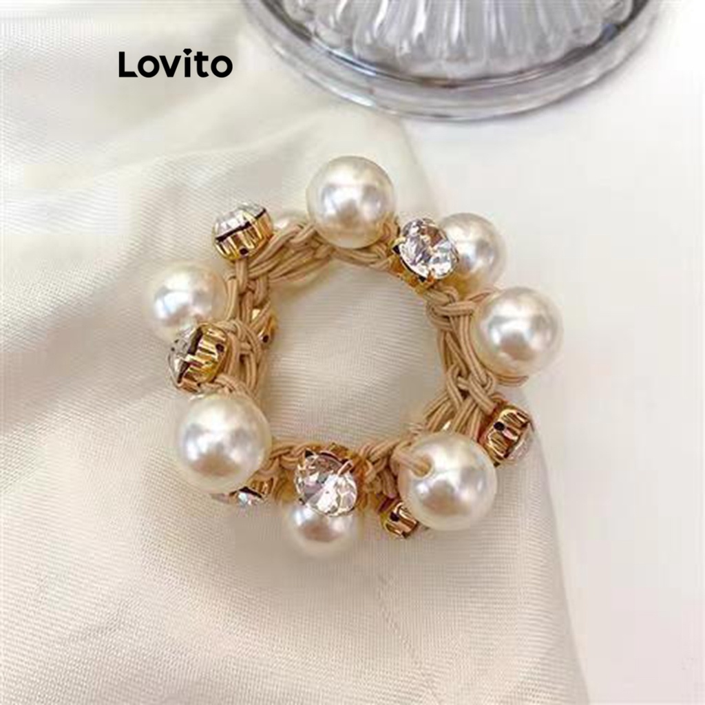 Lovito Dây buộc tóc ngọc trai trơn thông thường cho nữ LNA32335
