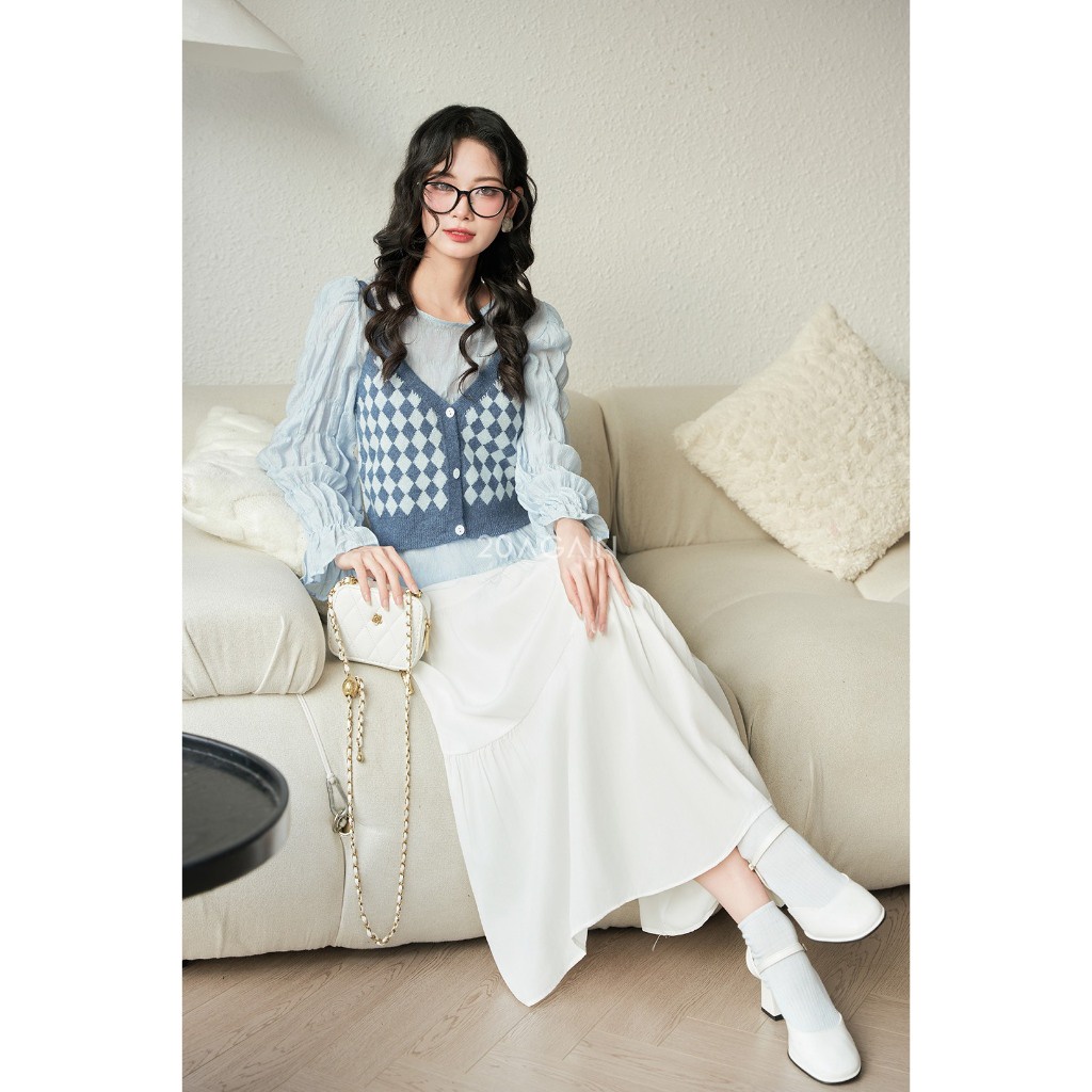 Áo sơ mi xốp nhăn mix áo len ASW2273