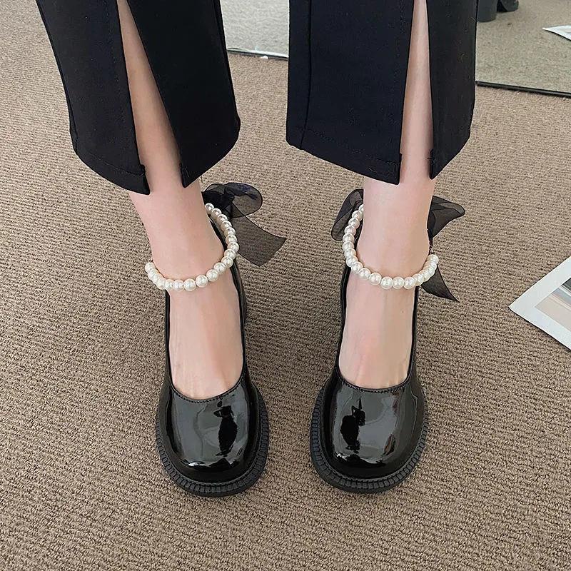 Giày Búp Bê mary jane Quai Đính Ngọc Trai Giả Dễ Thương Cho Nữ