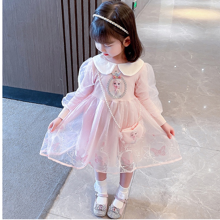 Đầm Công Chúa elsa Dễ Thương Thời Trang Thu Đông Cho Bé Gái 2-8 Tuổi