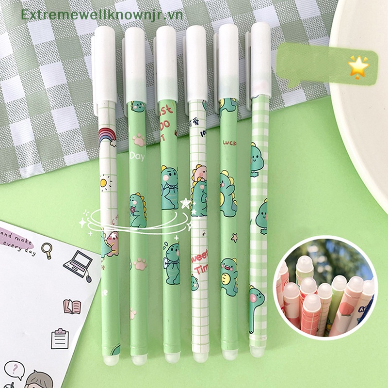 Ervn set 6 Bút Mực gel Ngòi 0.5mm Màu Đen Có Thể Tẩy Xóa Được Kiểu Dáng Hoạt Hình Dễ Thương Cho Học Sinh / Văn Phòng