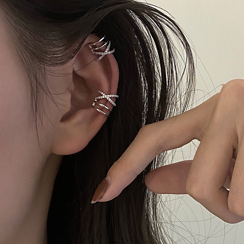 Deartiara Khuyên Kẹp Vành Tai Hai Lớp Đính Kim Cương Lấp Lánh Phiên Bản Hàn Quốc Cho Nữ