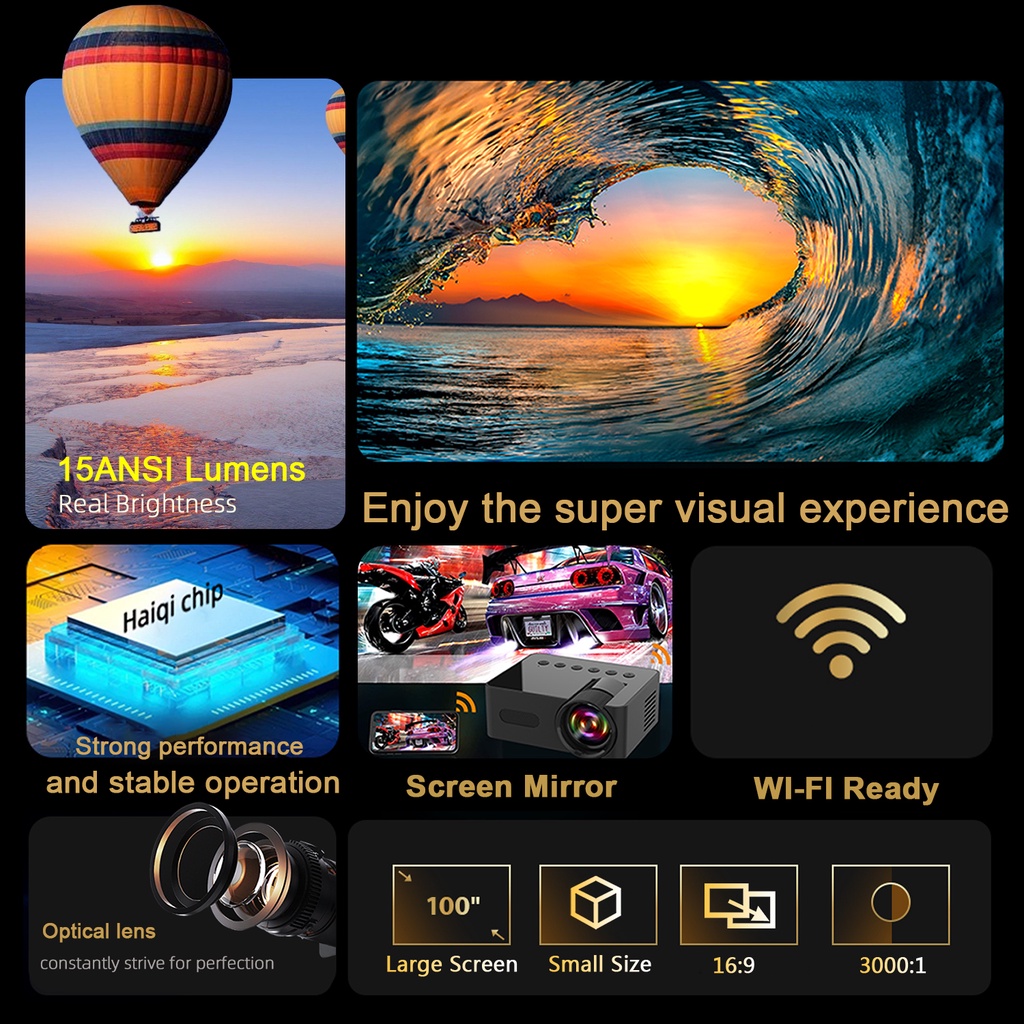 Máy Chiếu mini yt100 Kết Nối wifi Thông Minh Đa Màn Hình Cho iphone android