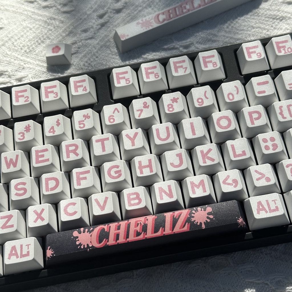 Bàn Phím Cơ 126 / 128 Phím Màu Hồng / Xanh Dương / Đen Họa Tiết Mèo Hawaii