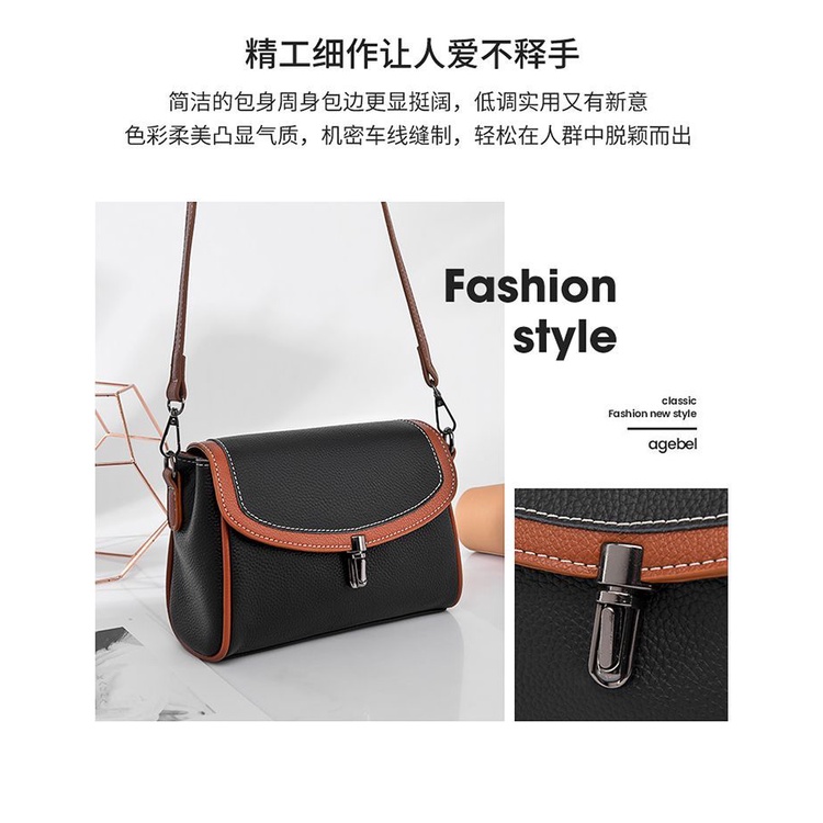 Túi Đeo Chéo Da Bò Dáng Vuông Nhỏ Màu Tương Phản Thời Trang Cho Nữ