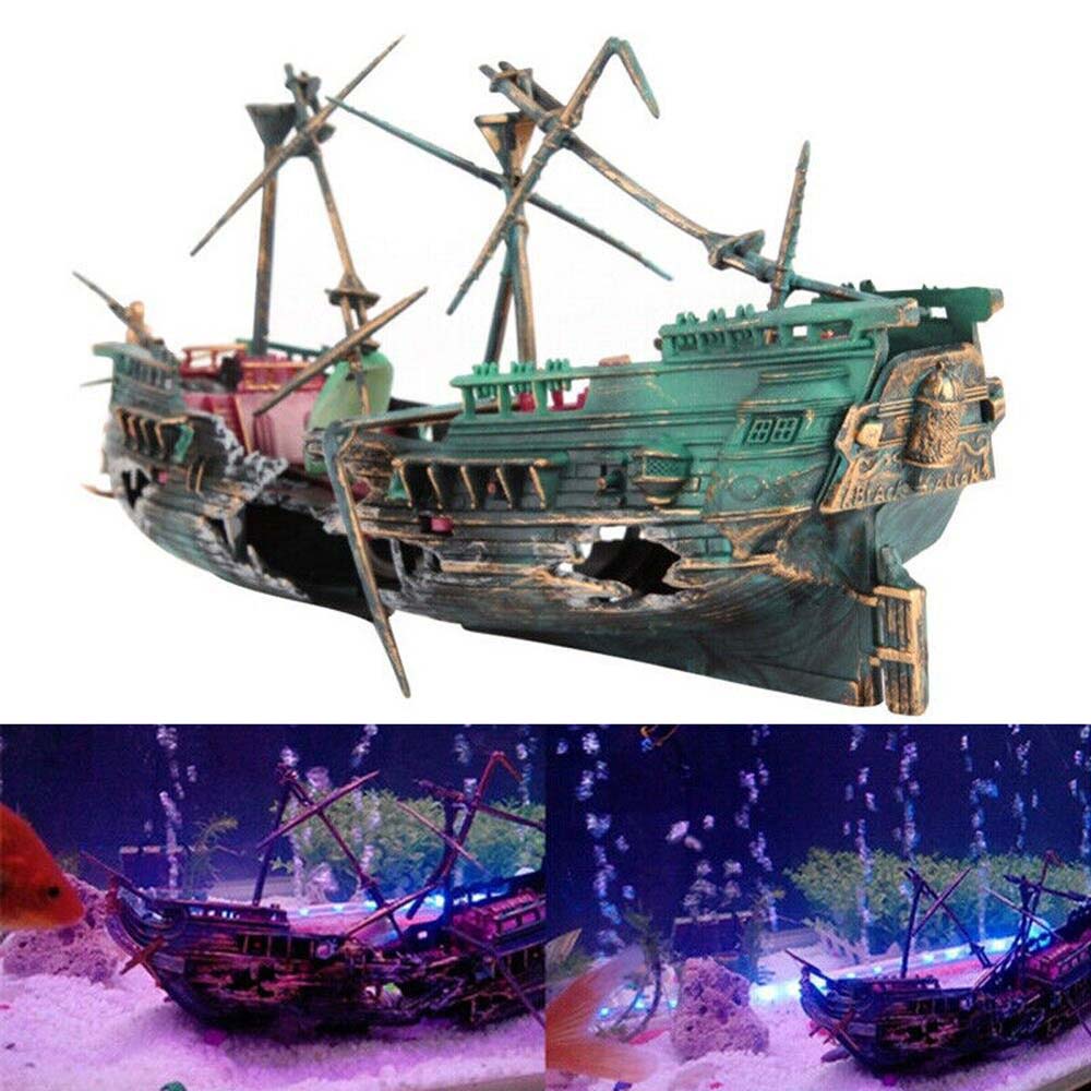 Aquarium Ornament Ship Air Split Shipwreck Fish Tank Decor Sunk Wreck Boat