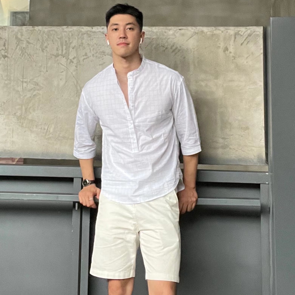 Áo Sơ Mi Nam Tay Lửng Họa Tiết Sọc Caro Màu Đen Cỡ Lớn 150kg