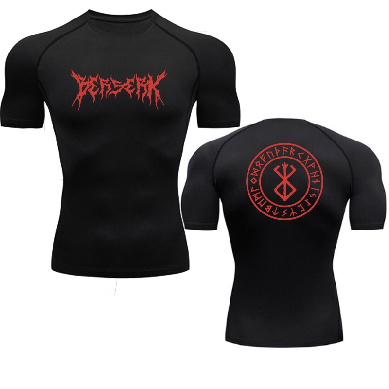 Thể dục ngắn tay áo tốc độ khô đầu thể thao T-Shirt Chạy đế Áo tập thể dục Quần áo tập thể dục nam Breathable mồ hôi thoát nước Body Body Berserk Anime In Chiến binh