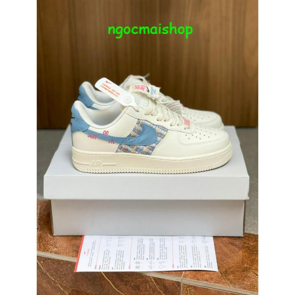 🔥SALE- UY TÍN Giày Air Force 1 Just Do It màu trắng sữa hot 2023, Giày AF1 vá bò trắng sữa