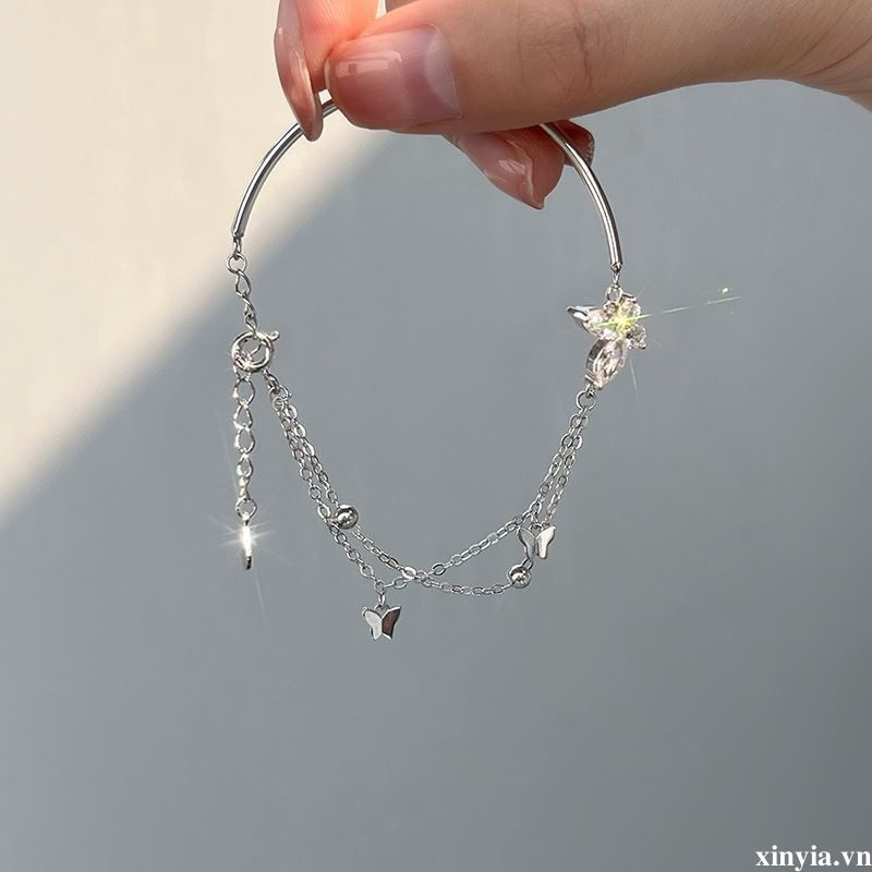 🌺🌺Vòng Tay Hai Lớp Mạ Bạc 925 Mặt Hình Bướm Đính Đá Zircon