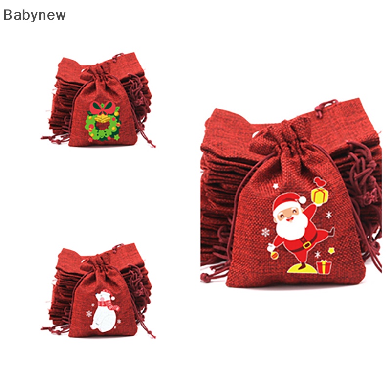 Túi Vải Lanh Đựng Kẹo Màu Đỏ Rượu Vang Có Dây Rút Trang Trí Giáng Sinh Năm Mới