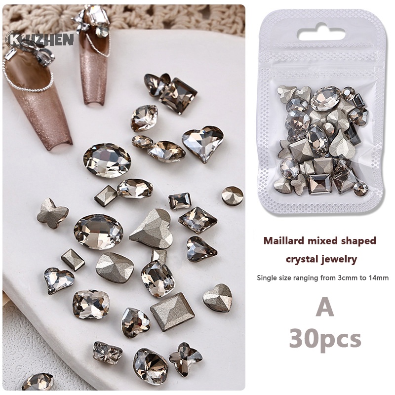 Kuzhen Set 30 Hạt Đá 3d Lấp Lánh Đế Phẳng Trang Trí Móng Nghệ Thuật Cho Nữ Quà Tặng Mùa Đông Nóng Bỏng