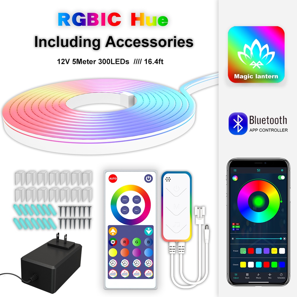 Dây Đèn neon neon 5M 12v Kèm Điều Khiển app rgb tv Trang Trí Phòng Khách / Phòng Ngủ