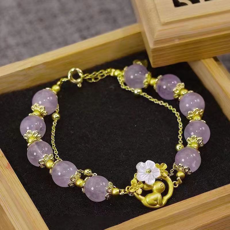 Vòng Tay May Mắn Bằng Ngọc Bích Hình Thỏ Dễ Thương Cho Nữ