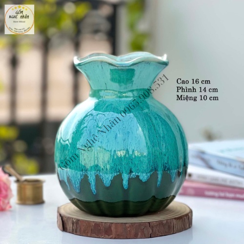 Lọ hoa gốm sứ trang trí nhỏ đẹp - Bình hoa Bát Tràng dáng quả lựu decor chụp ảnh - GỐM NGHỆ NHÂN