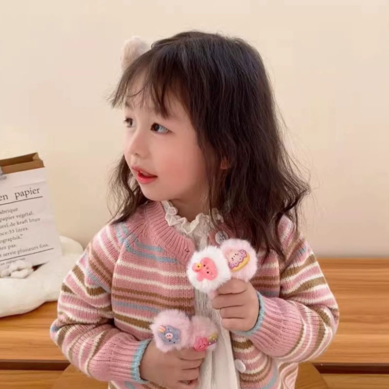 Dễ Thương Kẹp Tóc Vải Lông Xù Đáng Yêu Dành Cho Bé Gái