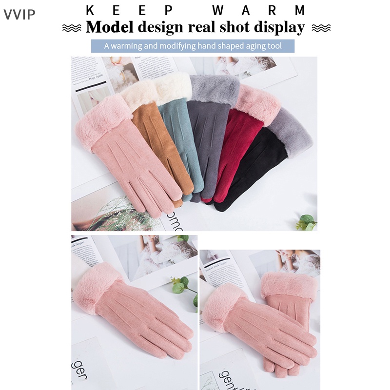 Găng Tay Da Lộn Lót Nhung Dày Dặn Giữ Ấm Mùa Đông Có Thể Chạm Màn Hình Cảm Ứng