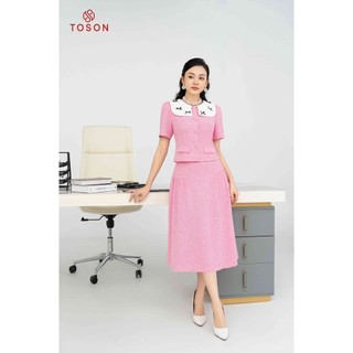 Set tweet hồng áo cổ trắng đính nơ chân váy xòe S1476P83 Toson