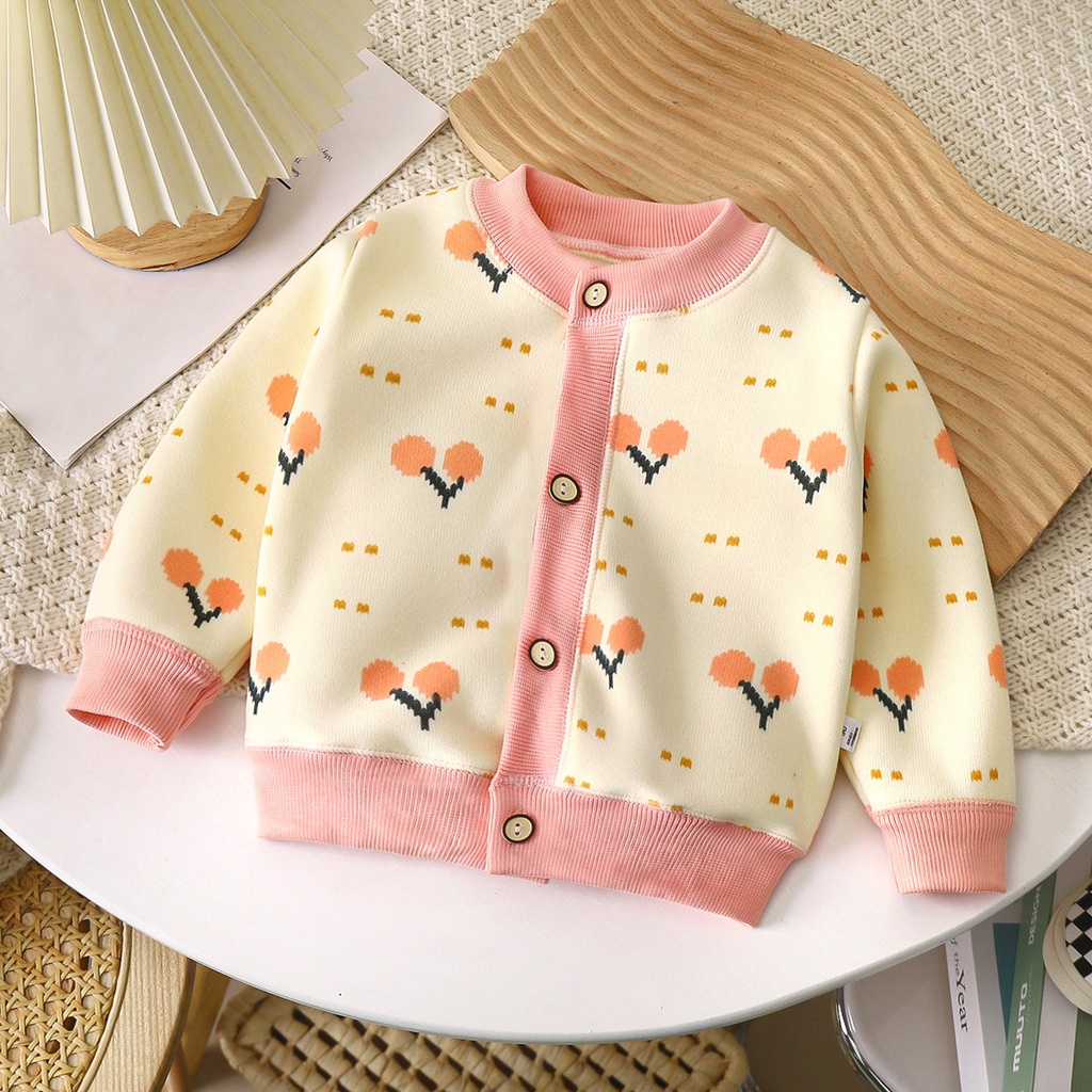 【YAOEENH】Áo Khoác cardigan Dệt Kim Lót Lông Cừu Dày Dặn Ấm Áp Dễ Phối Đồ Cho Bé 80-140cm