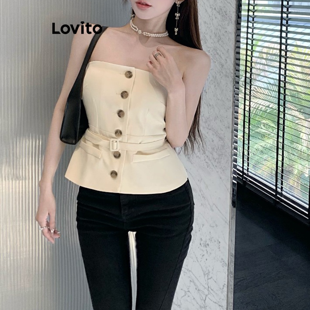 Lovito Áo ba lỗ giả có nút phía trước thanh lịch dành cho nữ LNE37310