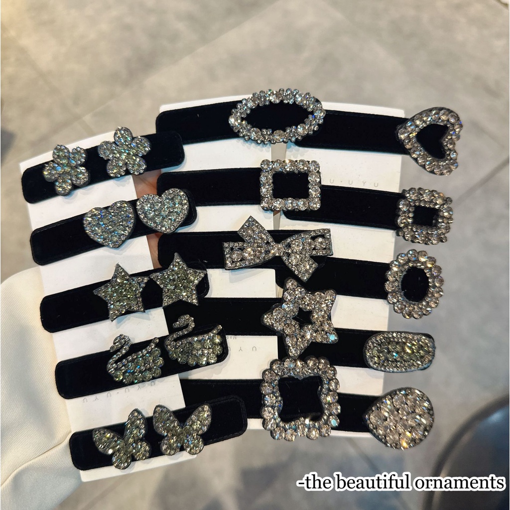 Kẹp Tóc Nhung Đen Đính Đá Sang Trọng Thời Trang Thu Đông 2023