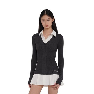 【FXDAZI】 Đầm Dệt Kim Xếp Ly Giả Hai Mảnh Ghép Thiết Kế Cảm Giác