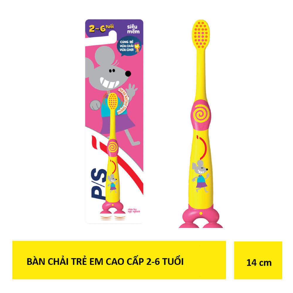 Bàn chải đánh răng P/S cho bé 2-6 tuổi Siêu Mềm, Chống Trơn, Chân Hút(Giao màu ngẫu nhiên)